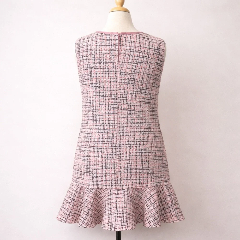 Gal Meets Glam Annika Tweed Dress Pink Boucle Peplum Hem Size 4 NWT - Picture 6 of 14